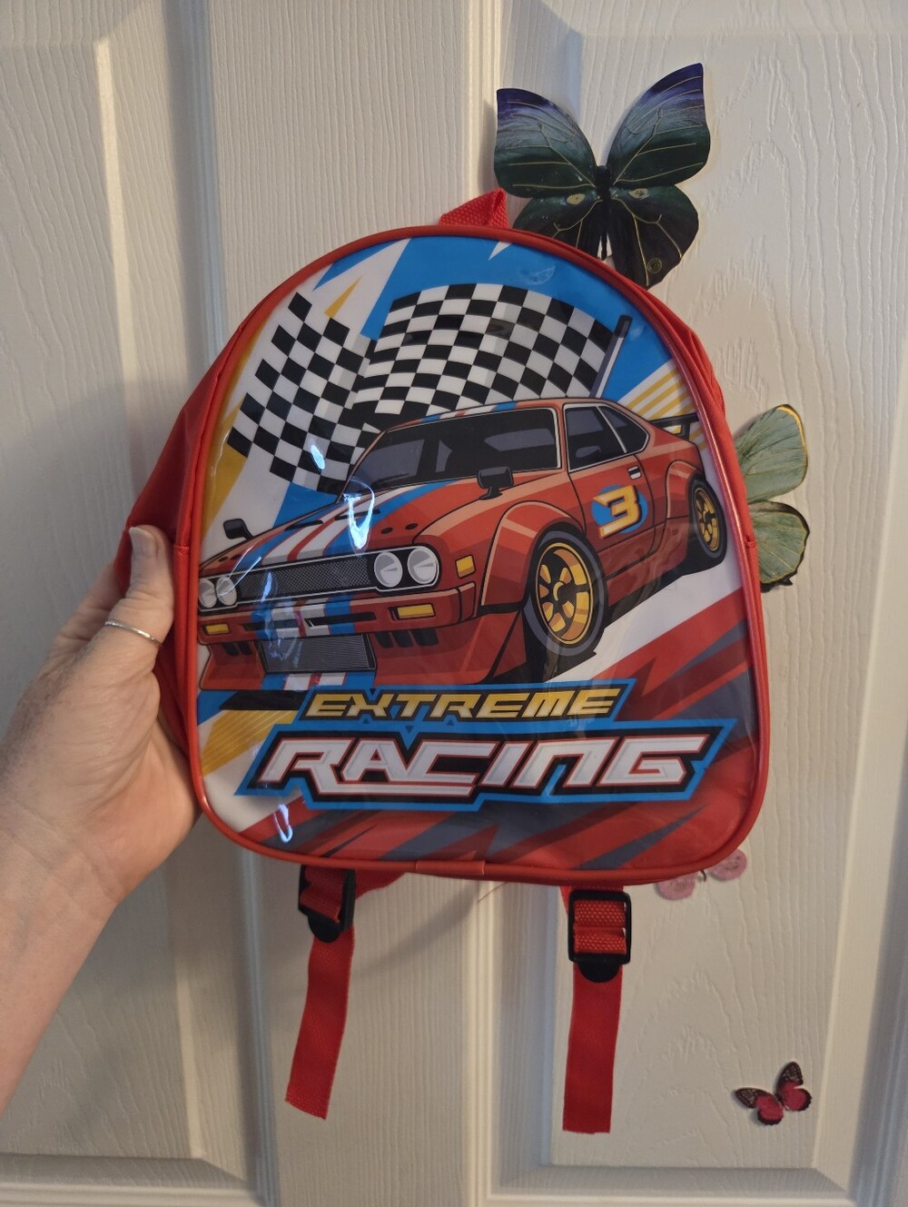 New without tags nwot small child's red race car racing backpack